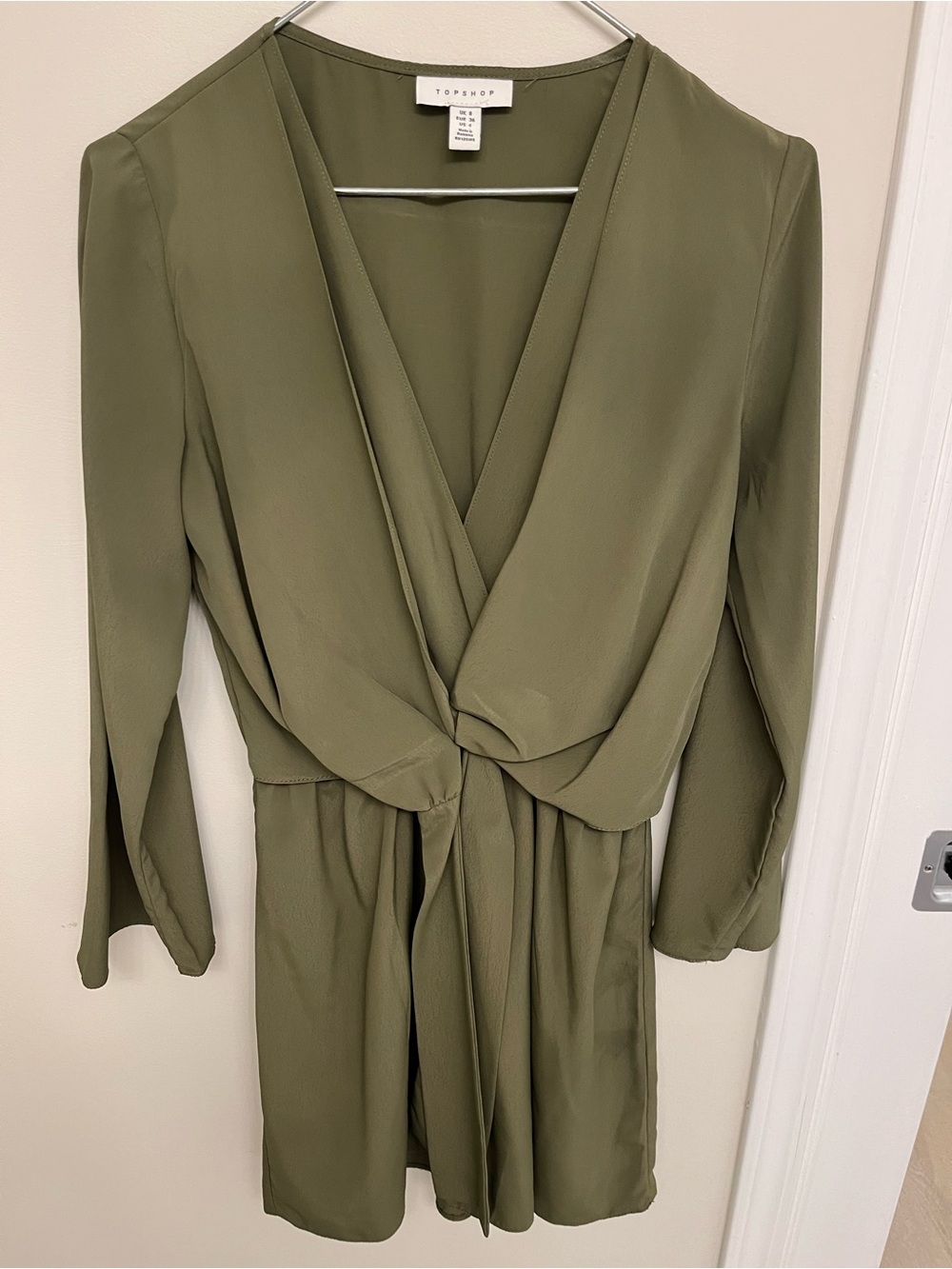 Topshop Olive Green Wrap-Front Dress